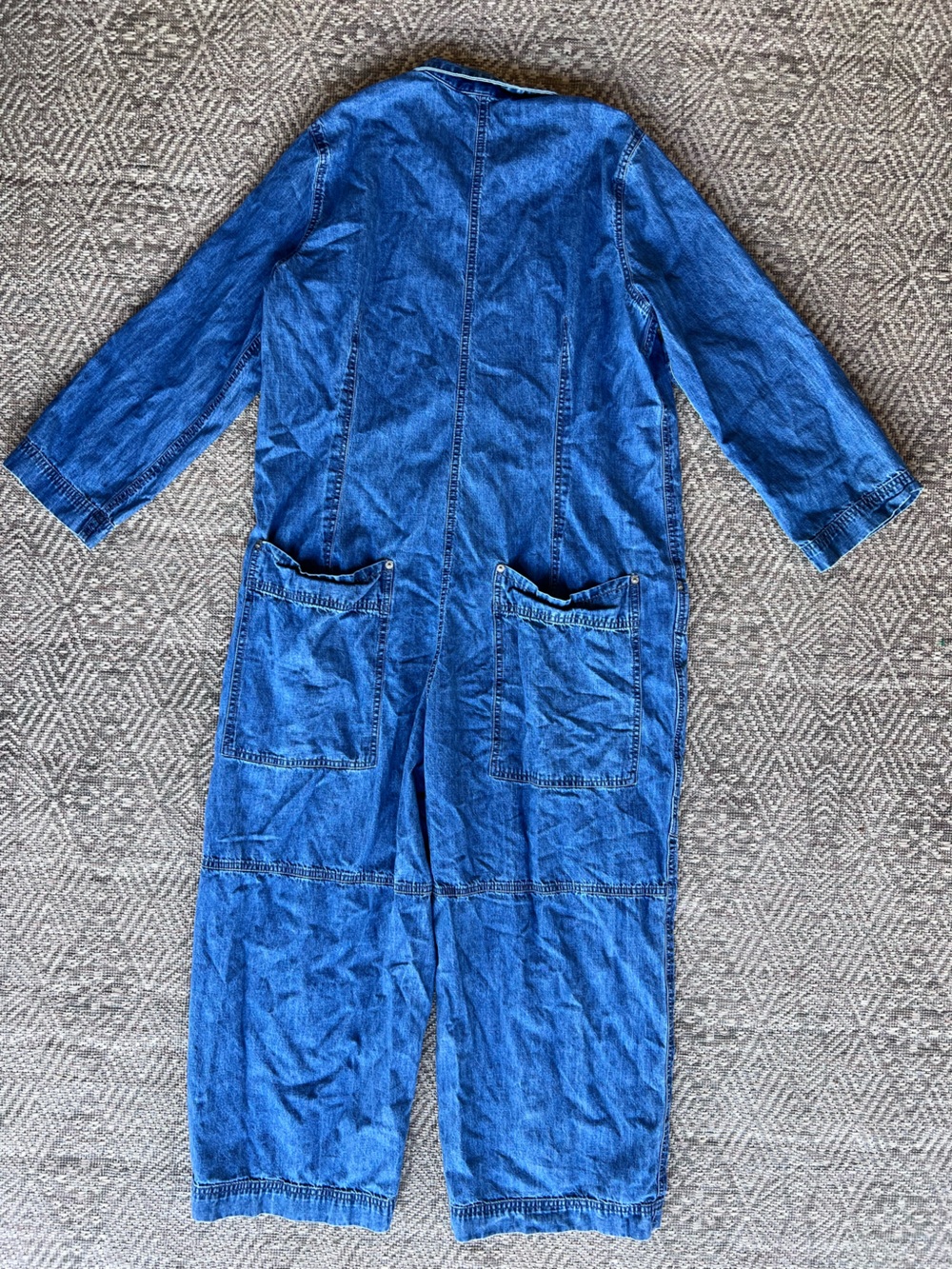 We The Free Margarita Denim Jumpsuit Medium Free People Utility Barrel Leg - Picture 10 of 13
